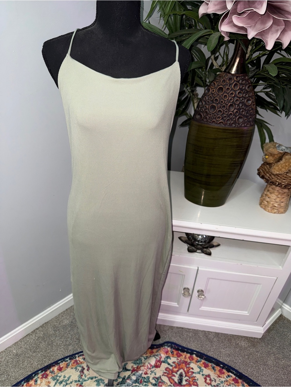 Rue21 Sage Green Slip Maxi Dress with Spaghetti Straps
